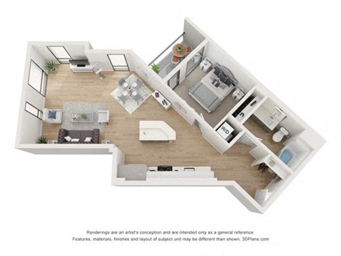 a floor plan of a house with a bedroom and a living room